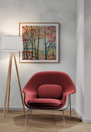 room with fancy armchair and floor lamp